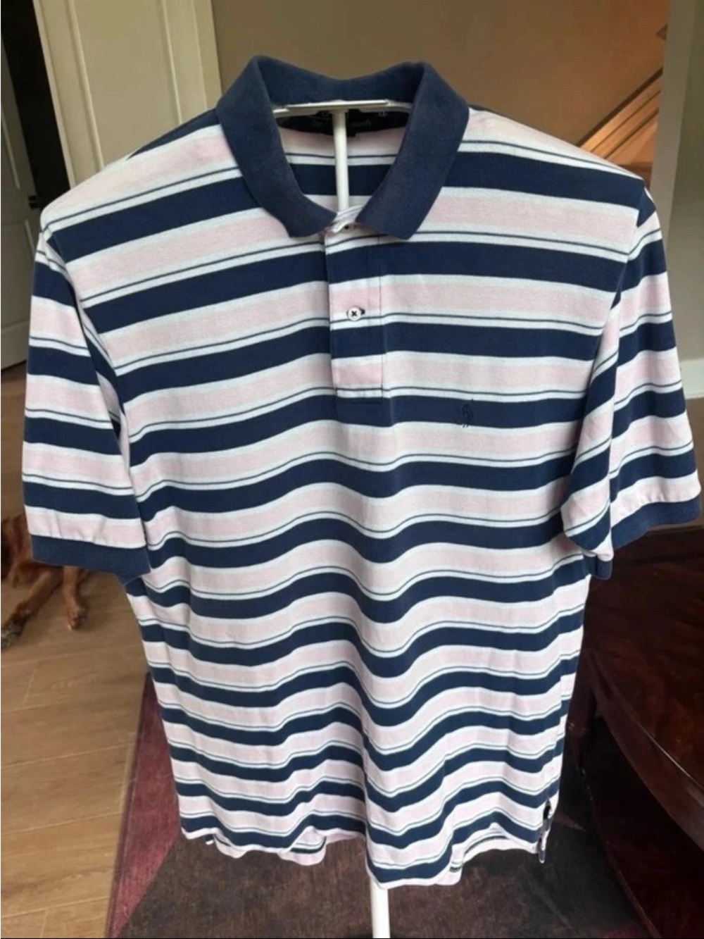 Men's Striped RL Polo in Navy and Light Pink